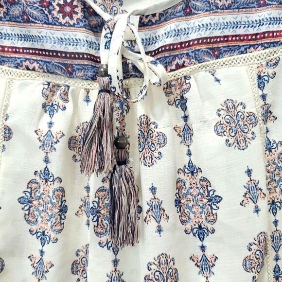 Knox Rose Tassel Tank  Women LG Mixed Border Print Flowy Boho Chic Cottagecore - Picture 4 of 6